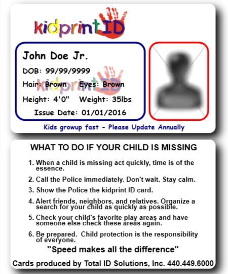 Example Kidprint ID for children