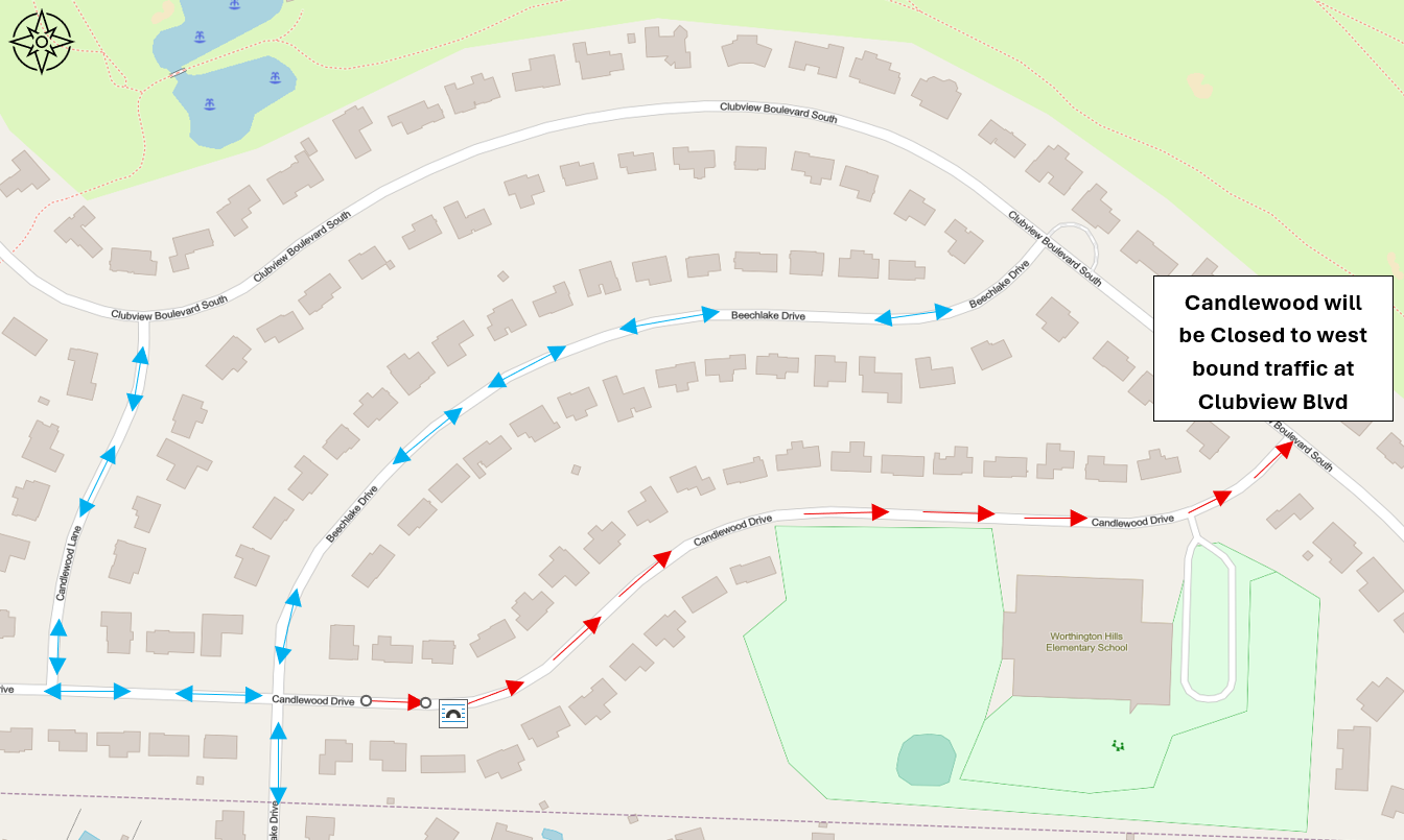 Map of traffic patterns near WH Elementary during phase 1 of road construction
